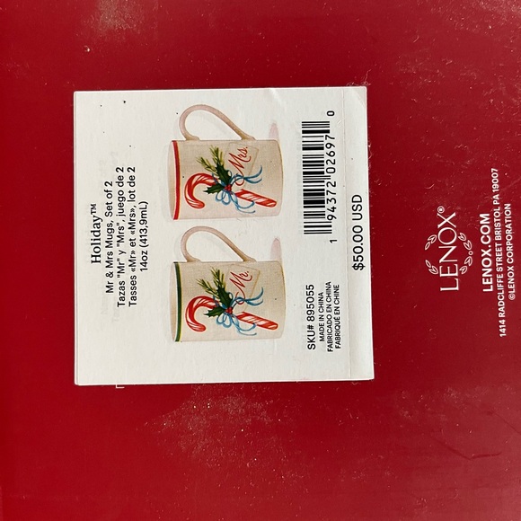  Lennox, Mr. and Mrs. Christmas cups, porcelain new with tags - Picture 4 of 5